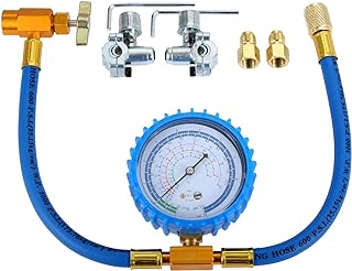 R134A Refrigerant Charging Hose Kit - with BPV31 Bullet Piercing Tap Valve, 2.75" Gauge and Can Tap for R12 R22 Air Conditioning, 1/4" Adapter Valve for Sealing