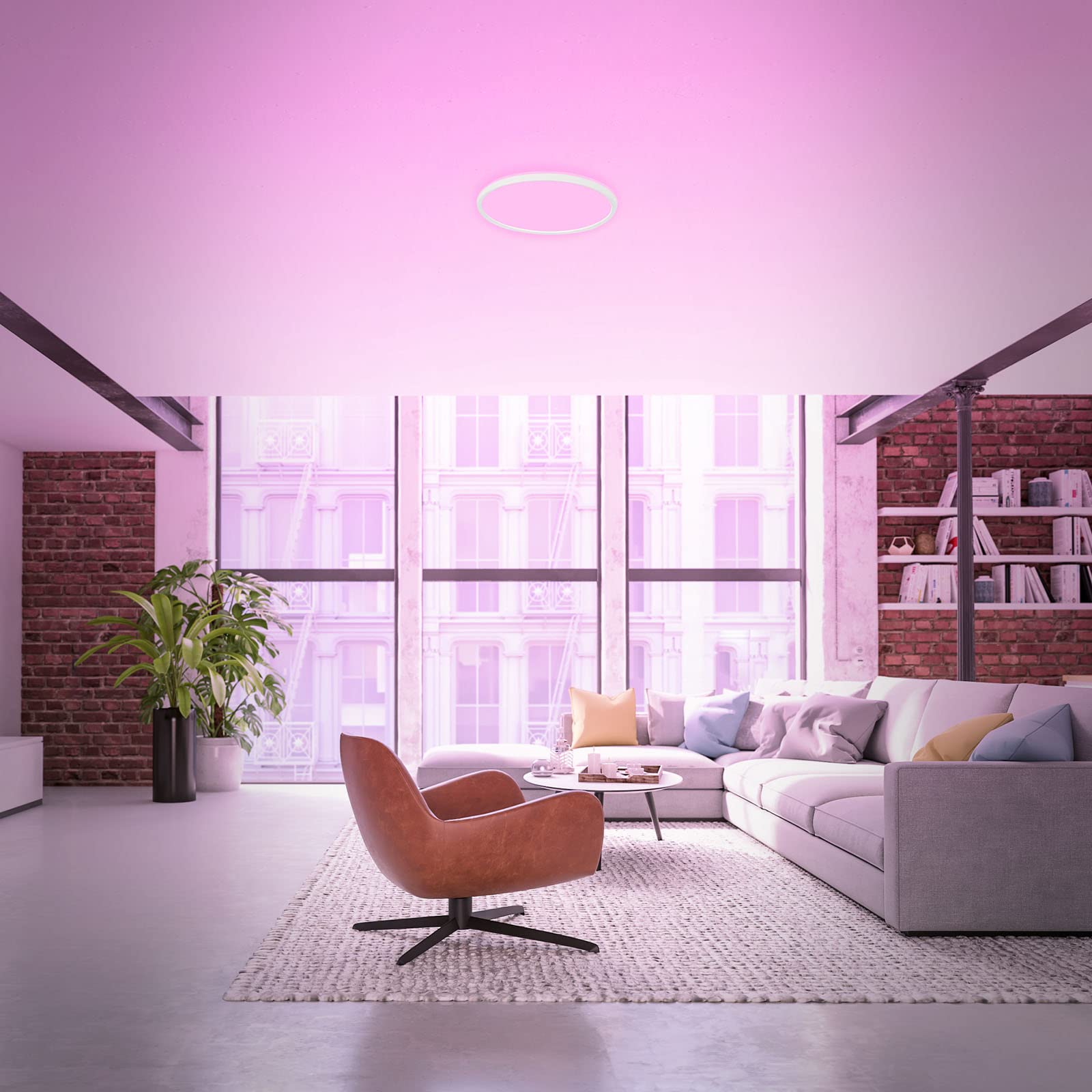 BRILONER - Plafoniera LED intelligente, colori brillanti RGB, effetto luce indiretta, luce bianca neutra, lampada da salotto WiFi, telecomando, controllo vocale