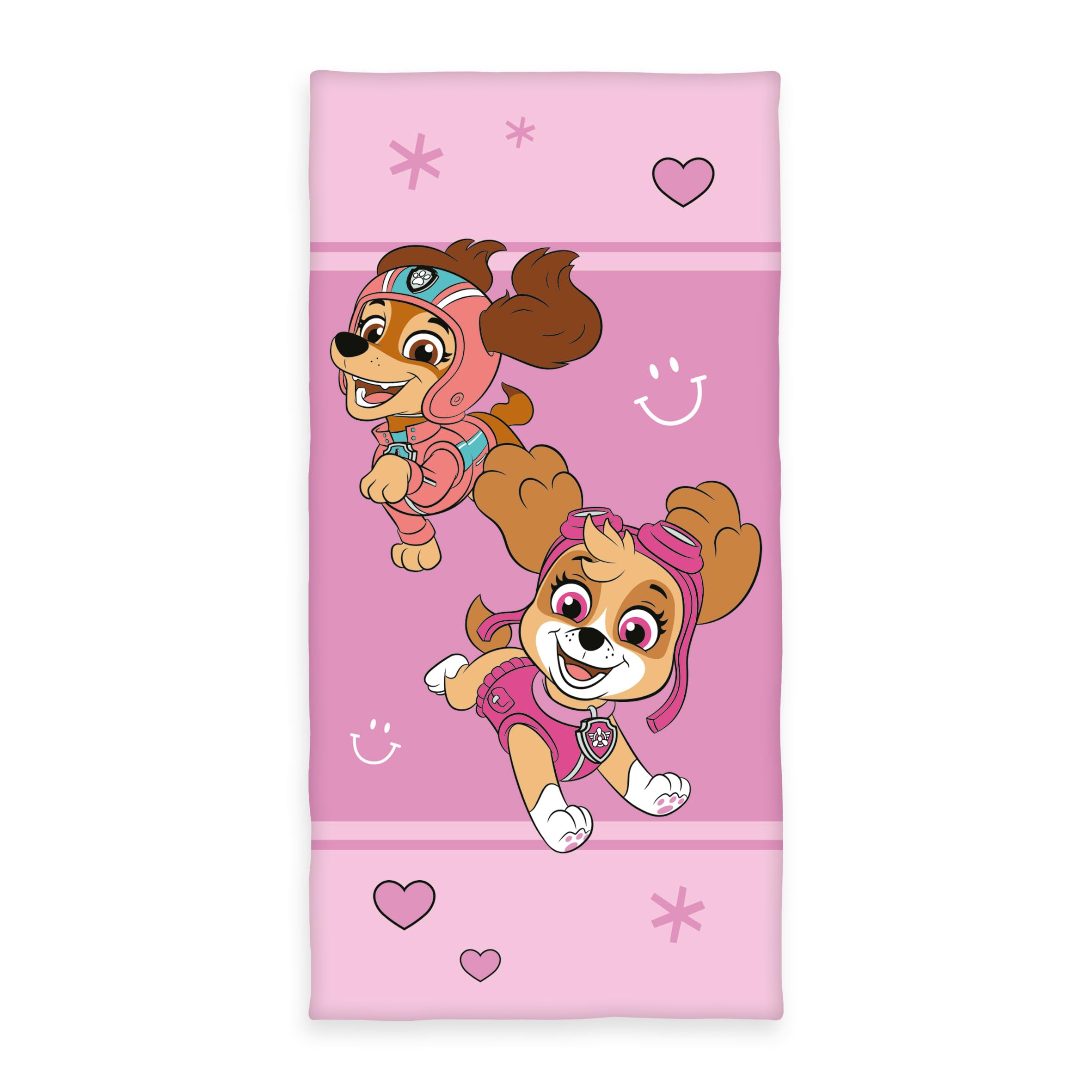Herding Paw Patrol Bath Towel, Approx. 70 x 140 cm, 100% Cotton/Velour, Pink
