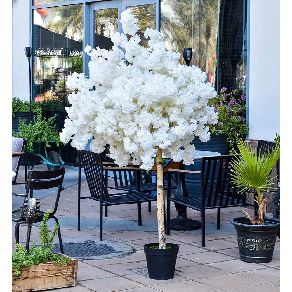Artificial Cherry Blossom Tree 2.1 Meters High Artificial Plant White Silk Cherry Flowers Branches Tall Fake Cherry Tree Vines Flowers For Home Wedding Party Indoor Outdoor Garden Decoration