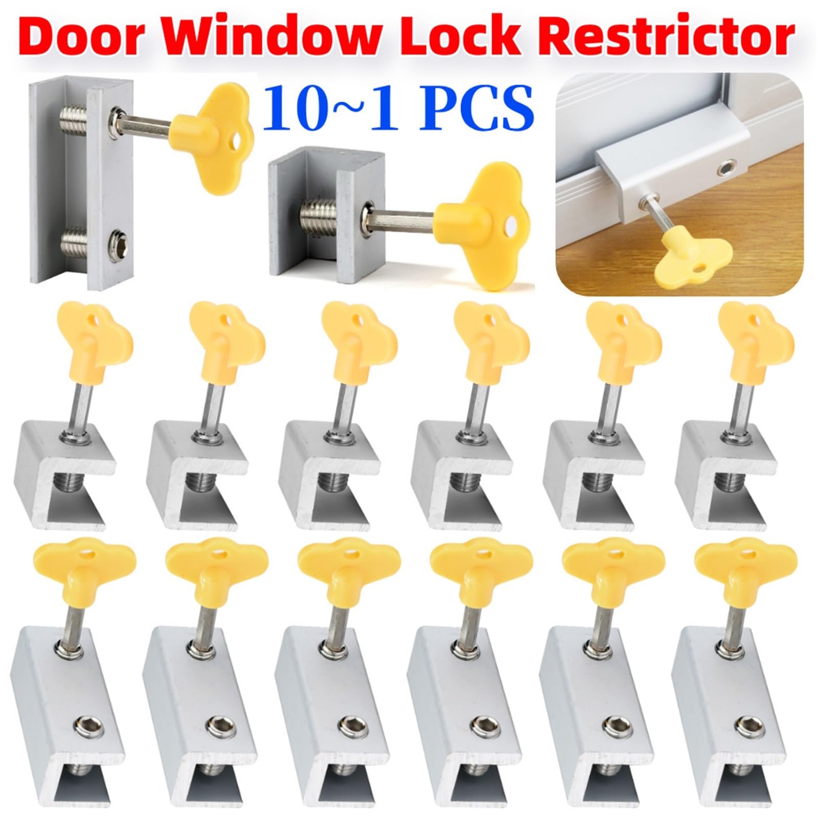 4/8/10PCS Sliding Window Locks with Key Garage Door Frame Lock Adjustable Portable Alloy Security Multi-function for Bedroom and Office Für Zuhause(B 10 PCS)