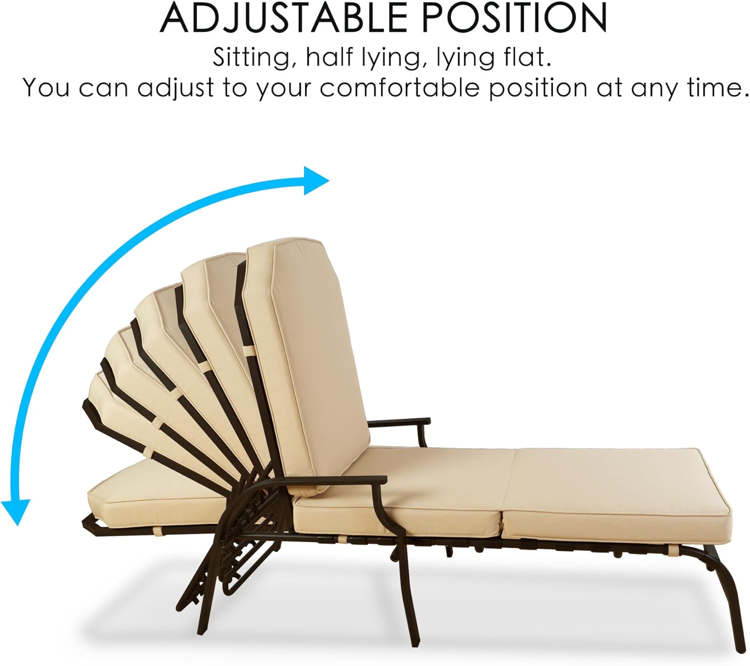Beige Steel Outdoor Chaise Lounge with Cushions