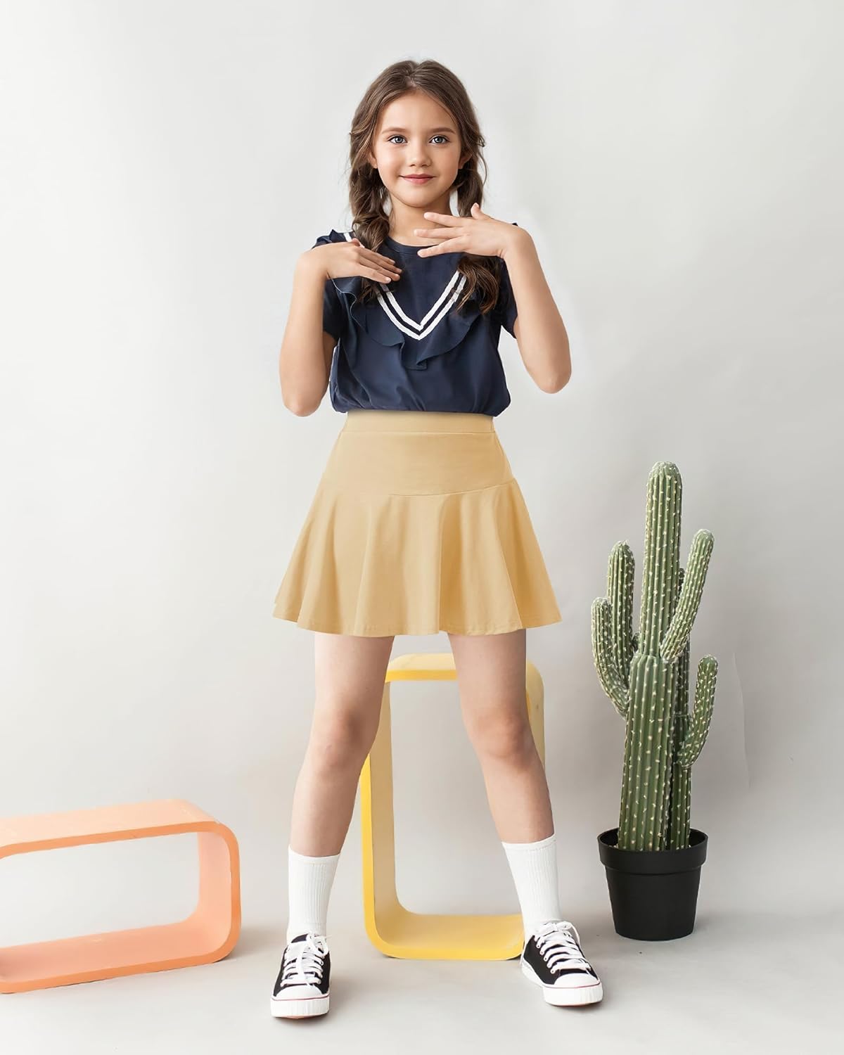 BOOPH 2 Pack Little Girls Athletic Uniform Skorts French Tennis Golf Skirts with Shorts for Toddler - Image 3