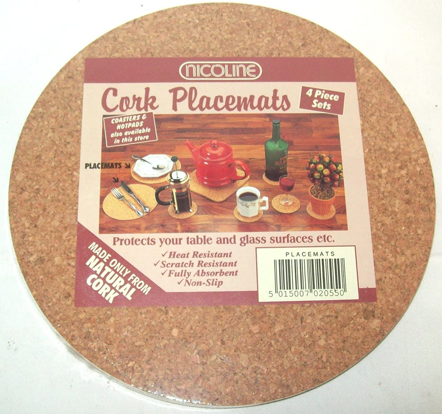 NICOLINE Round Cork Placemats 20cm diameter