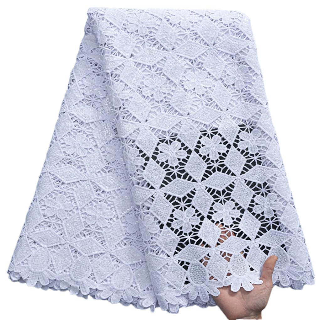 Tessuto Di Pizzo Guipure Bianco Con Materiale Di Pizzo Paillettes Sposa Per Abito Da Sposa Nigeriano