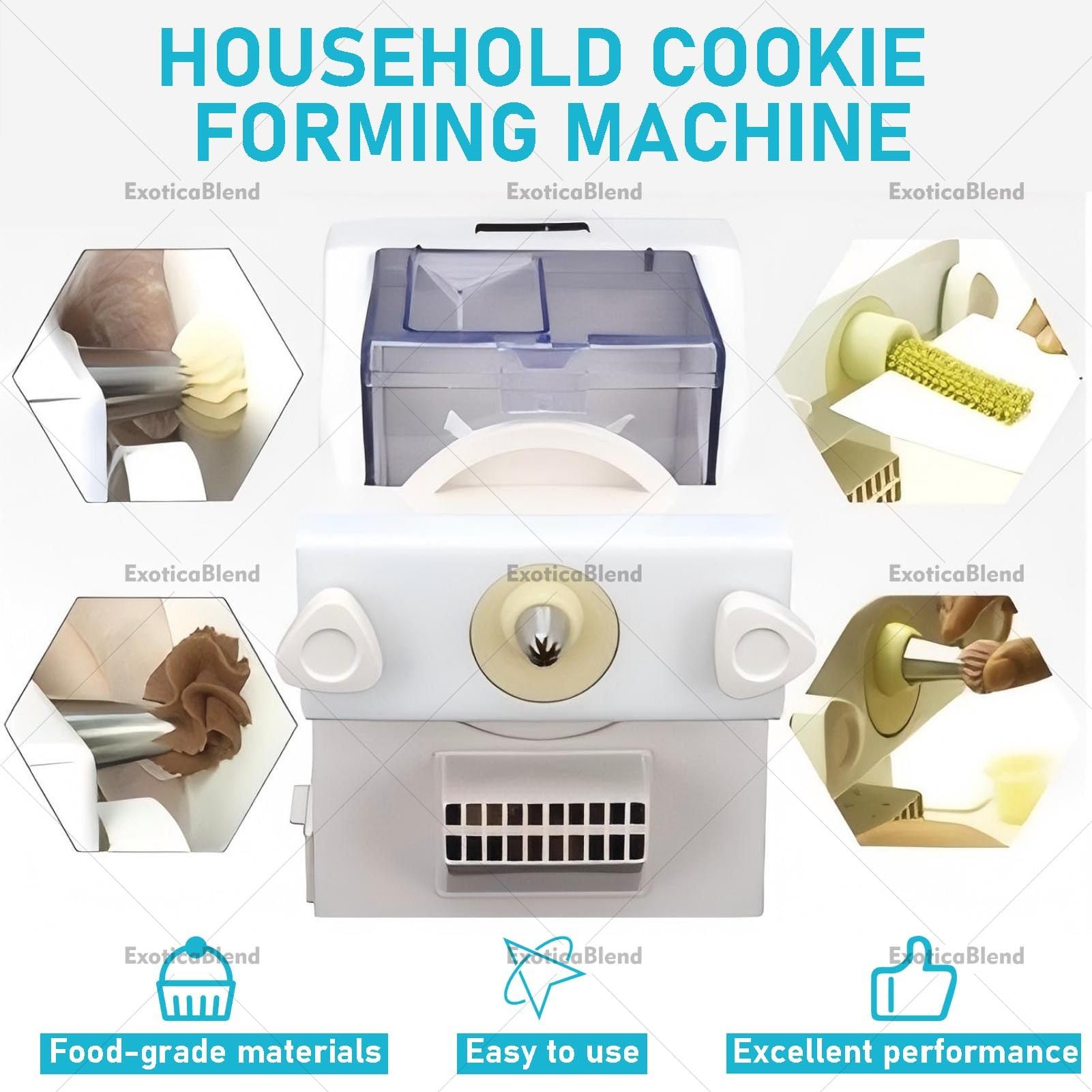 Prensa Eléctrica Automática para Galletas con 8 Moldes; Herramienta de Repostería para Preparar Postres Fácilmente; Diseño Ergonómico Ideal para Uso Doméstico