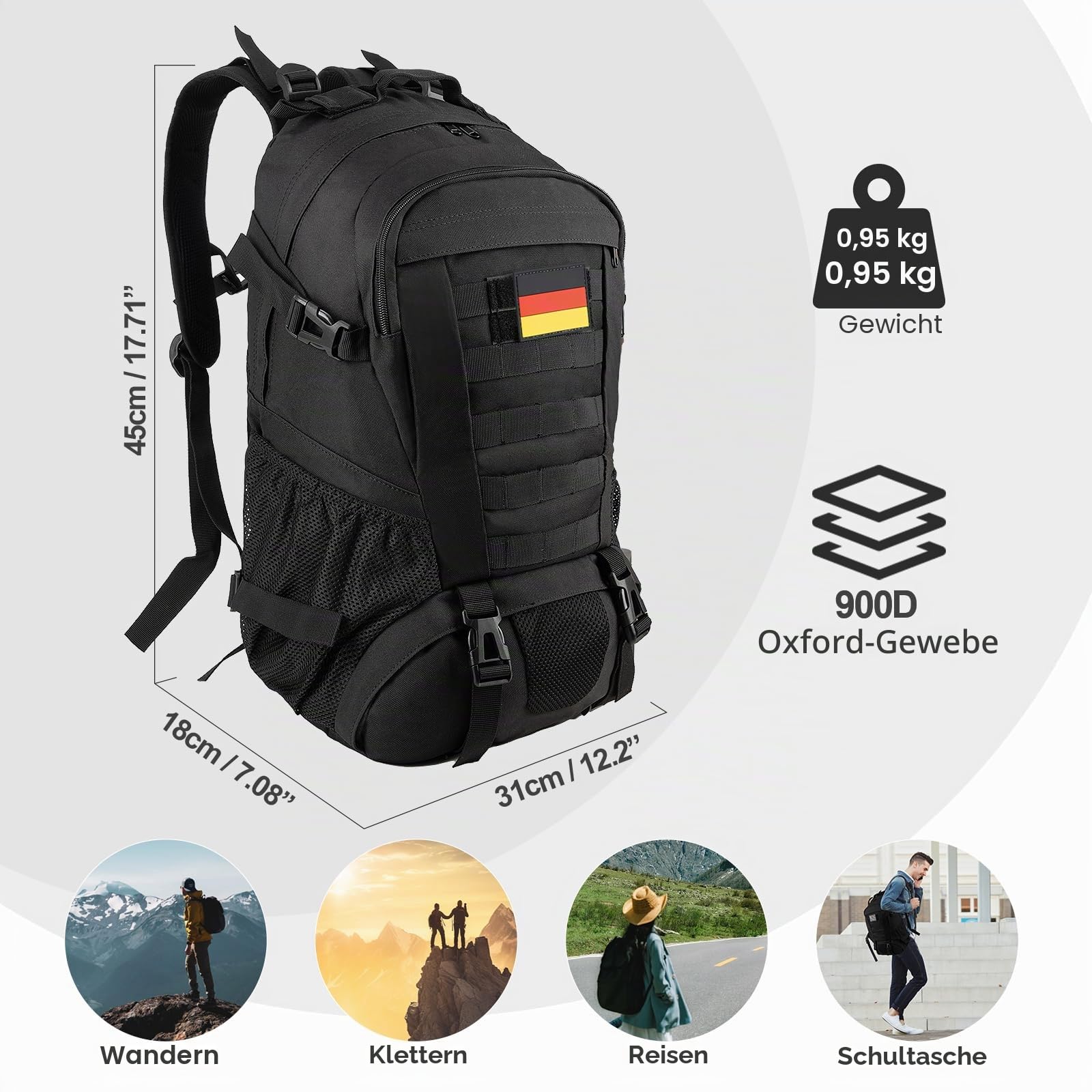 Jueachy Militär Rucksack Herren 30L Wasserdicht Molle Tactical Backpack Military Rucksack Große Kapazität Taktischer Rucksack Outdoor Wanderrucksack Trekkingrucksack für Assault Wandern Reisen Camping