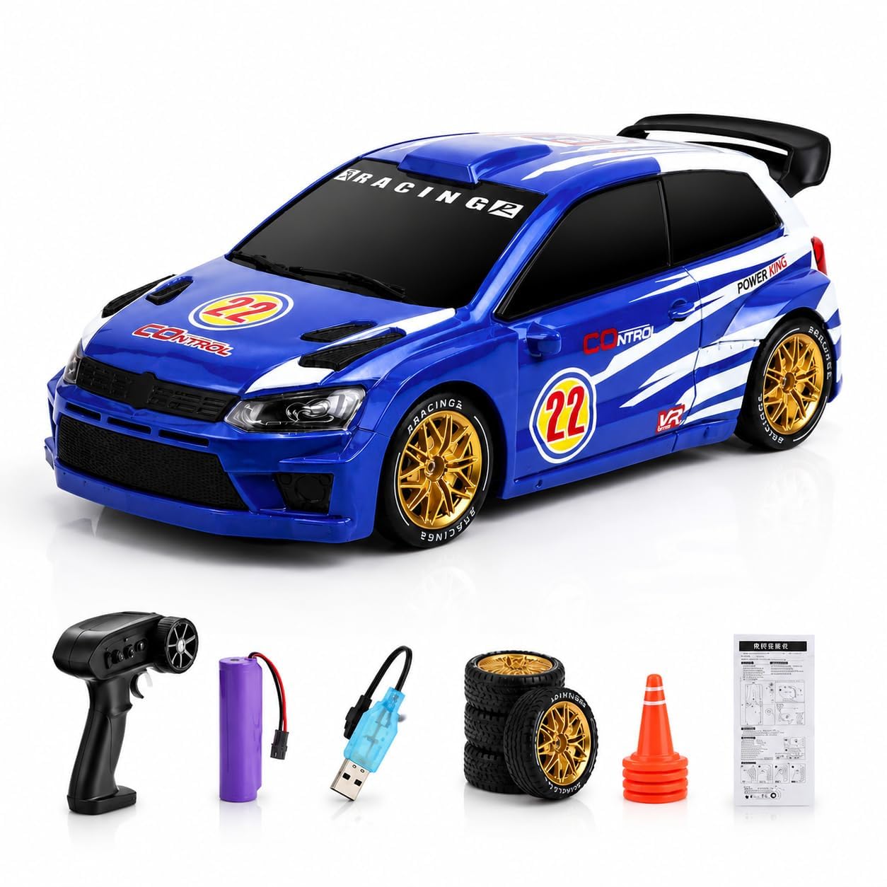 Remote Control Racing Car 2.4GHz High Speed RC Sports Car with Rechargeable Battery, Extra Wheels, USB Charger & Pistol Grip Controller for Kids(Multicolour)-image-22