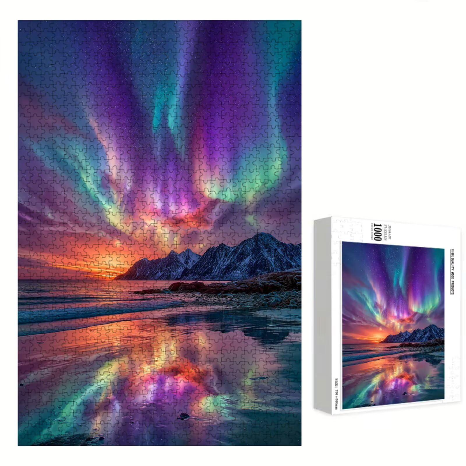1500 elementów, puzzle dla dorosłych, góry i zorza polarna, solidne drewniane puzzle o idealnym dopasowaniu, 87 x 57 cm, w zestawie plakat, prezent i uwaga, dekoracja ścienna, nie dla dzieci poniżej