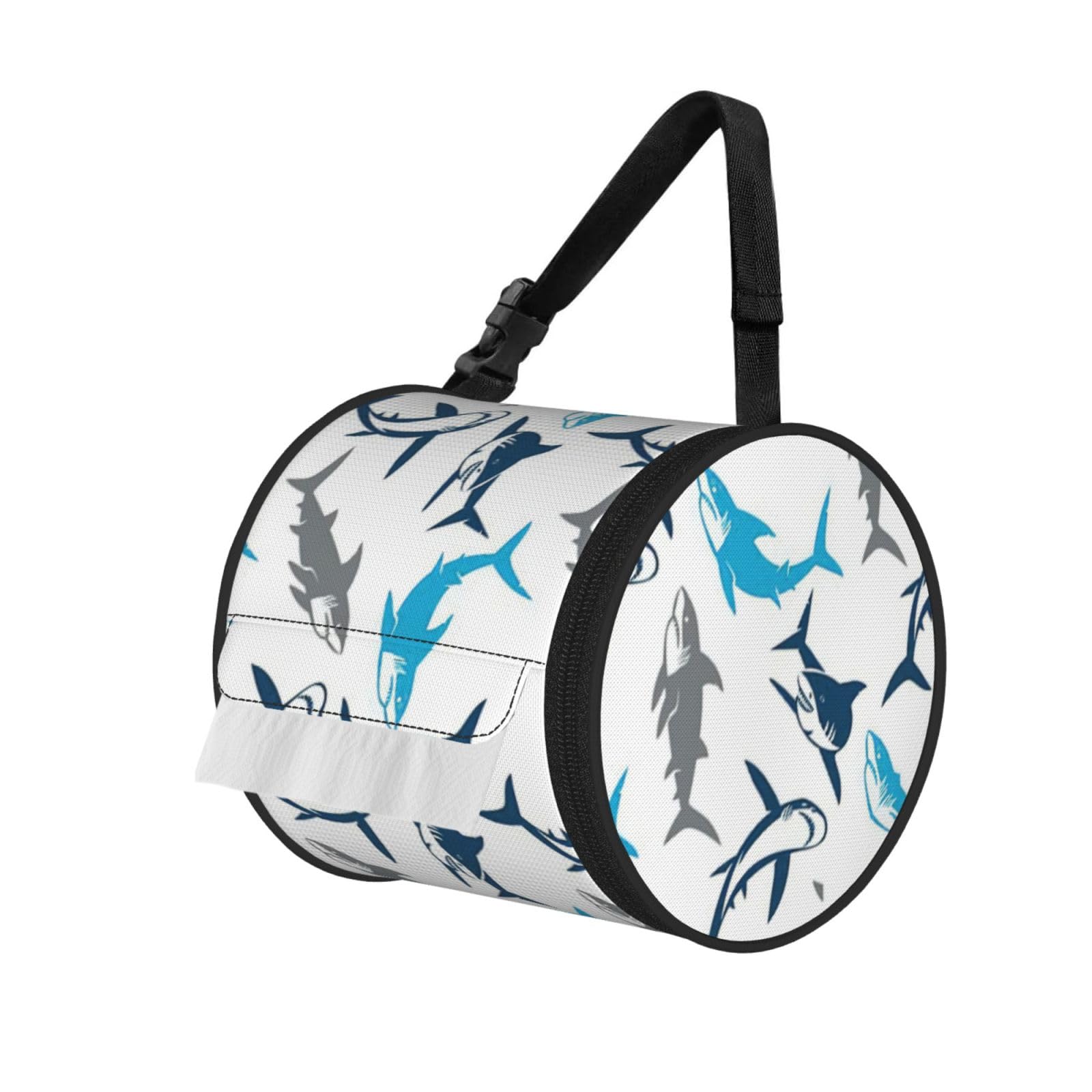 Sharks Printed Roll Paper Carrier Bag, Foldable Oxford Cloth Tissue Case for Camping Hiking Backpack