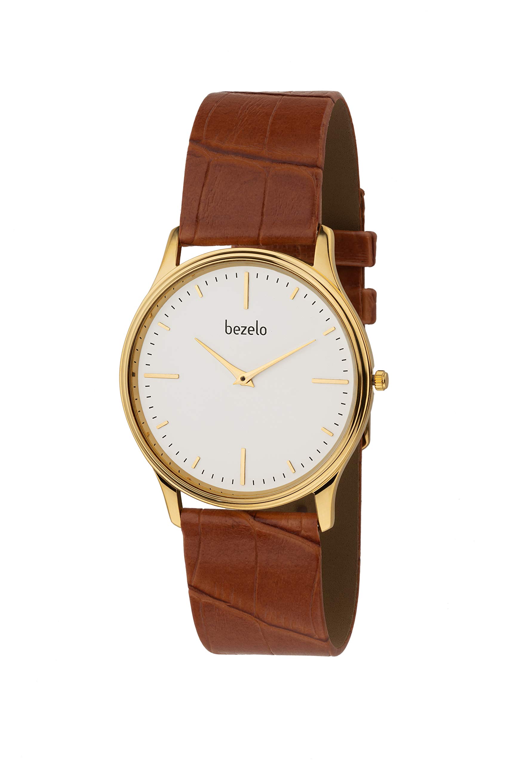 BEZELO Analogue White DIAL Brown Belt Ultra SLIM-GR-1001-GO-WT-TN Mens Watch Brown Leather Strap (B07VQTPZ6R) Amazon Price History, Amazon Price Tracker