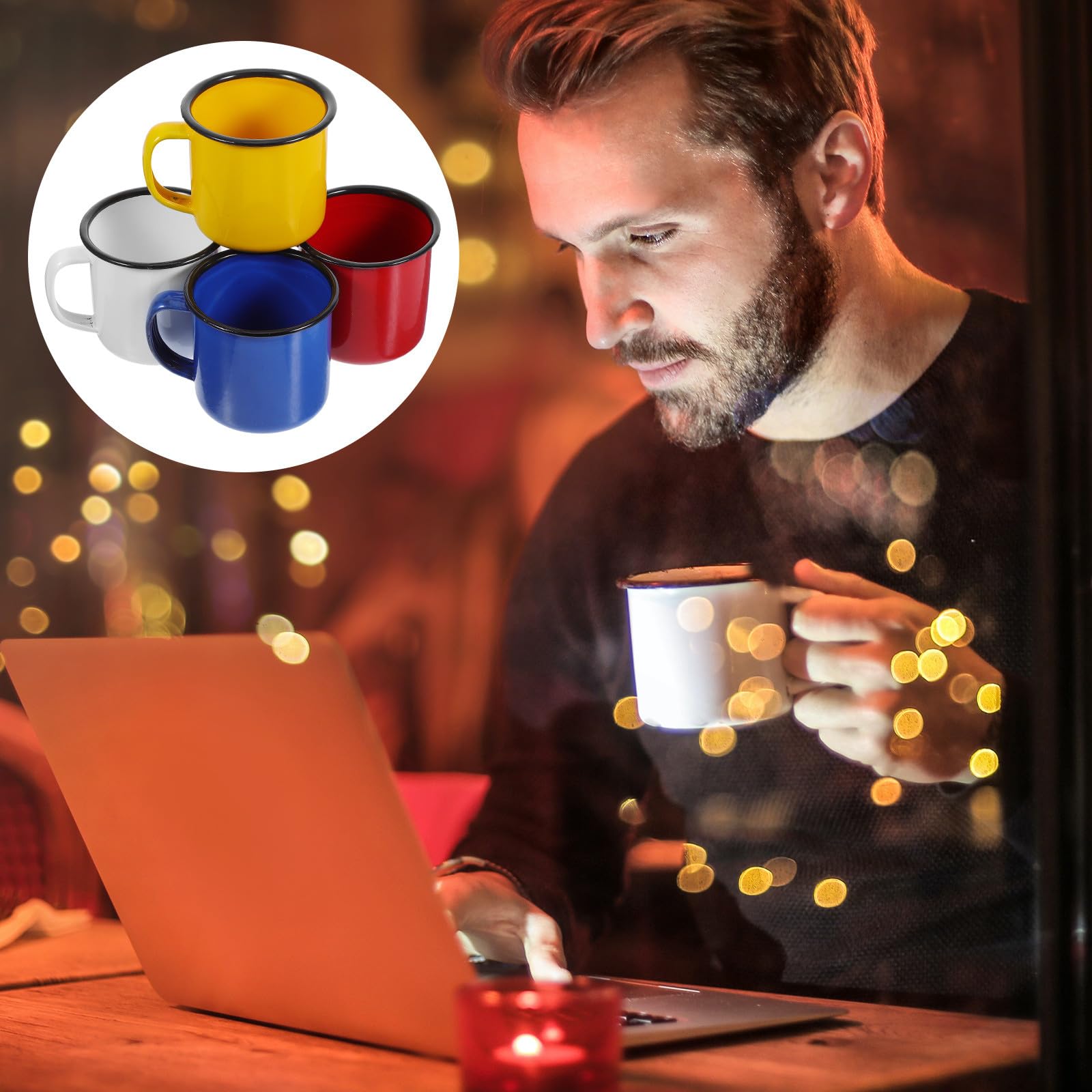 BESPORTBLE 4 Stück Emaille Trinkbecher Retro Kaffeebecher aus Emaille mit Rutschfestem Griff Leicht Langlebig für Reisen Büro und Zuhause