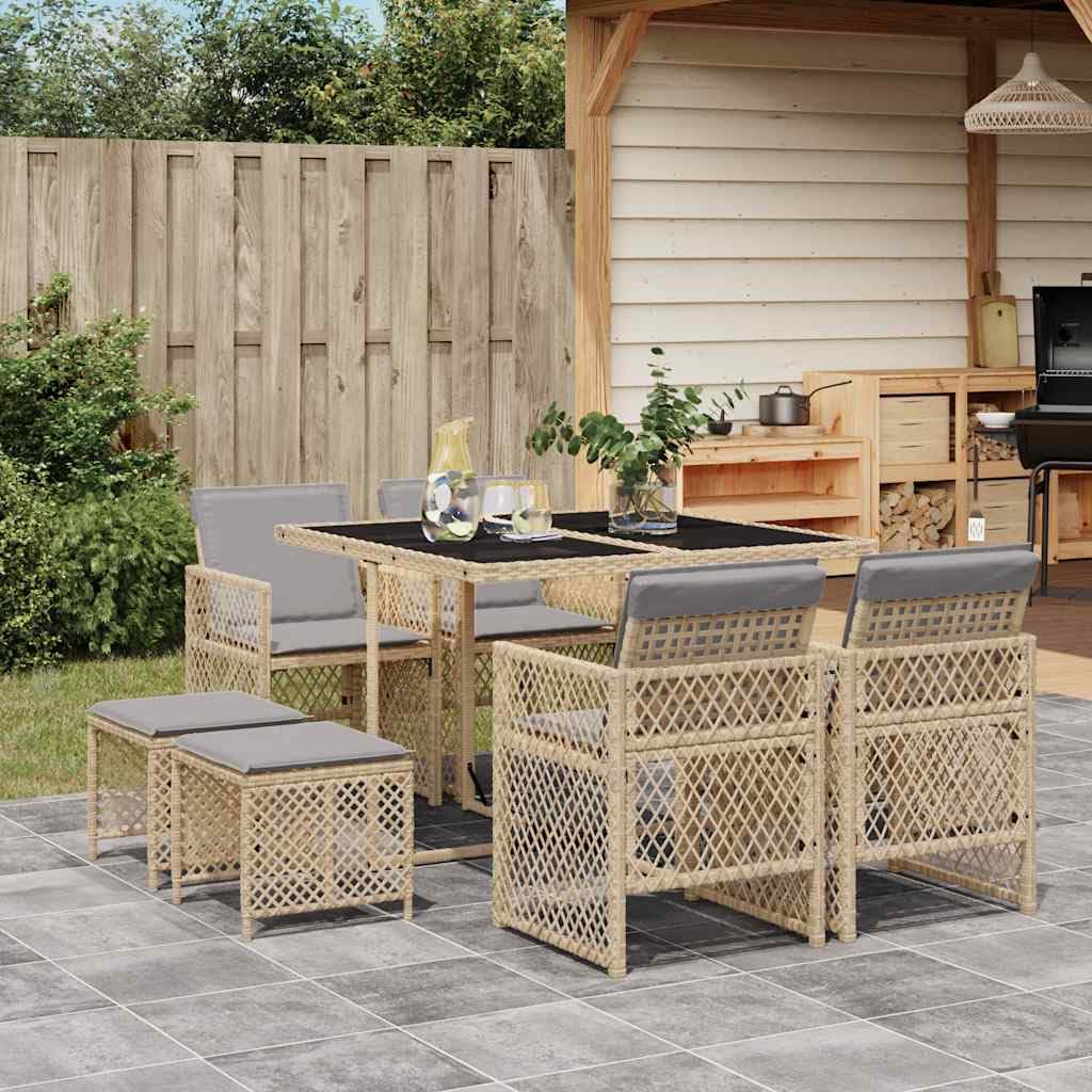 vidaXL Ensemble à Manger de Jardin 9 pcs avec Coussins Beige Poly Rotin - Mobilier d'Extérieur