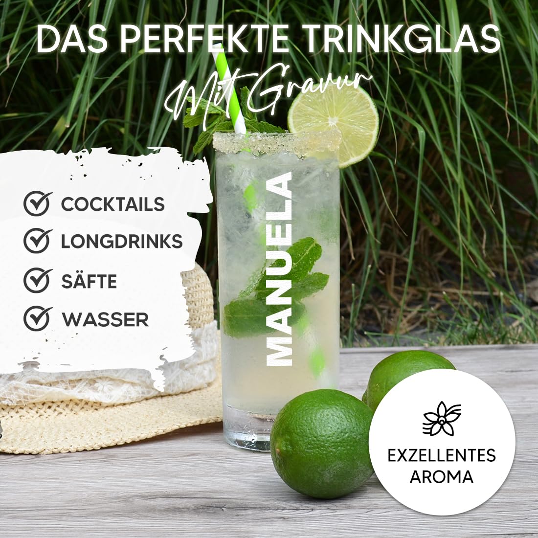 polar-effekt Longdrinkgläser 485 ml 6er Set mit personalisierter Gravur - Gläser mit Namen - Geschenke für Sie und Ihn - ideal für Bier, Wasser, Saft und Gin Tonic