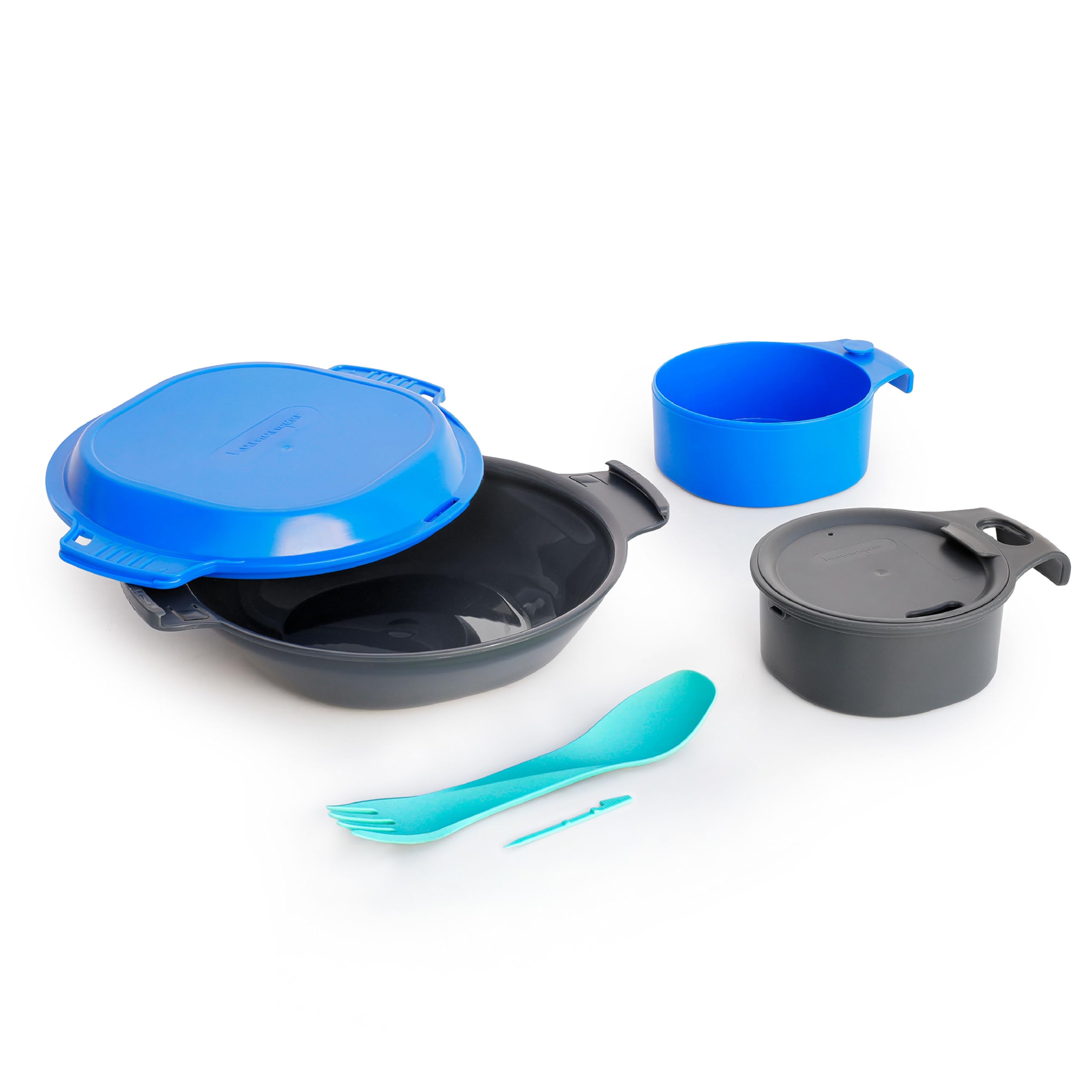 humangear GoKit Deluxe: 7-Tool Lightweight Camping Mess Kit with Portable Insulated Cup, Camping Plate, Bowl, Utensil, and Toothpick - Ideal On-The-Go Camping Solution