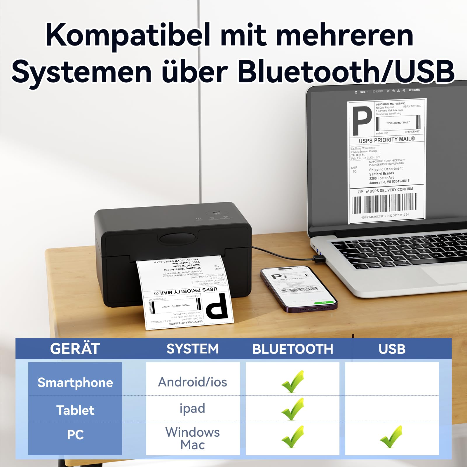 PeriPage Thermal Label Printer 4x6, DHL Shipping Label Printer, Wireless Bluetooth Labeldrucker for DHL UPS USPS, Compatible with iPhone ipad Windows
