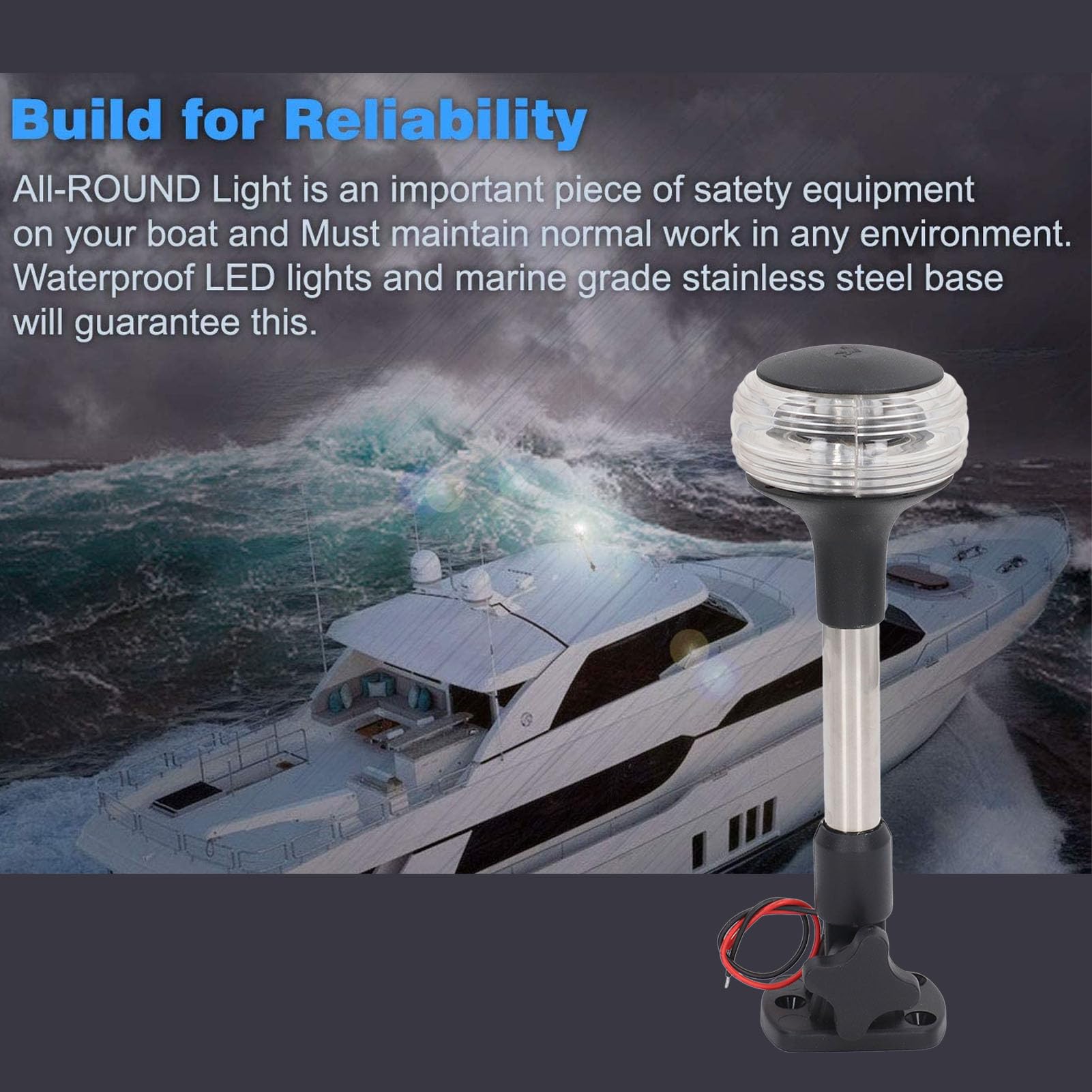 Luce di Poppa per Barche, Luce di Navigazione Marina a LED da 9 Pollici visibilità a 360 Gradi 2NM, con Staffa in Acciaio Inossidabile, per Pontoni di Yacht per Barche da Pesca