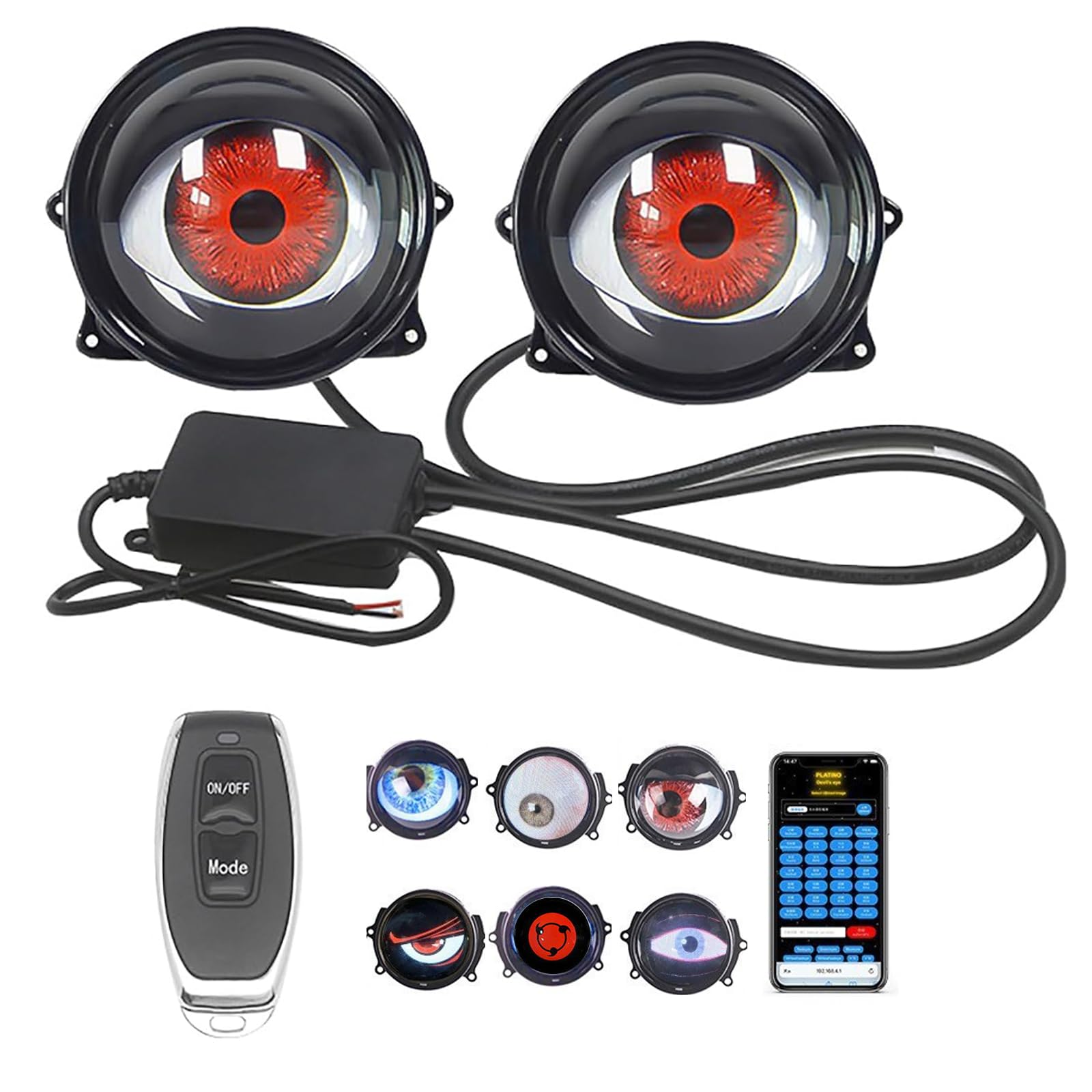 Adjustable Color Dynamic Big Eye Ball Fog Lights, Led 12V Devil Eyes With Lens Light Up Big Eyeball Lights For Car For Any Car Model (2Pcs) Upgraded Lens Model