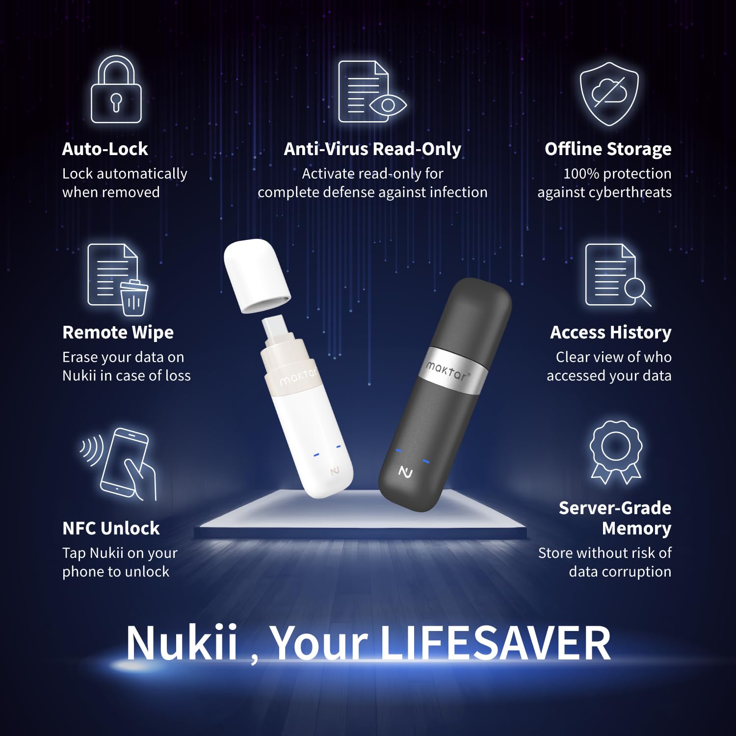 Amazon.com: Maktar Nukii Encrypted Flash Drive - Patented NFC Security USB  | Data Locker, Electronic Password Keeper, Write Protect USB, iPhone  Security Key & Crypto Phrase Storage 256GB : Electronics