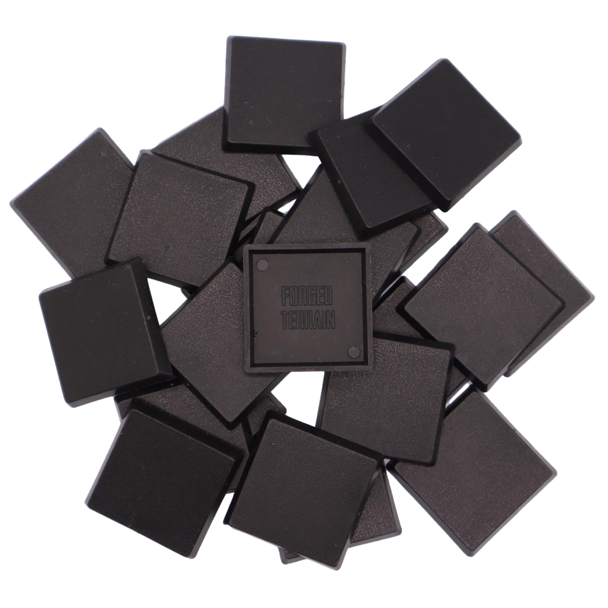 Forged Terrain 32mm Square Miniature Bases – Set of 75 for Tabletop Wargames & RPGs | Plain Black Plastic | 4mm Thick Logo Underside | Compatible with 32mm Scale Miniatures