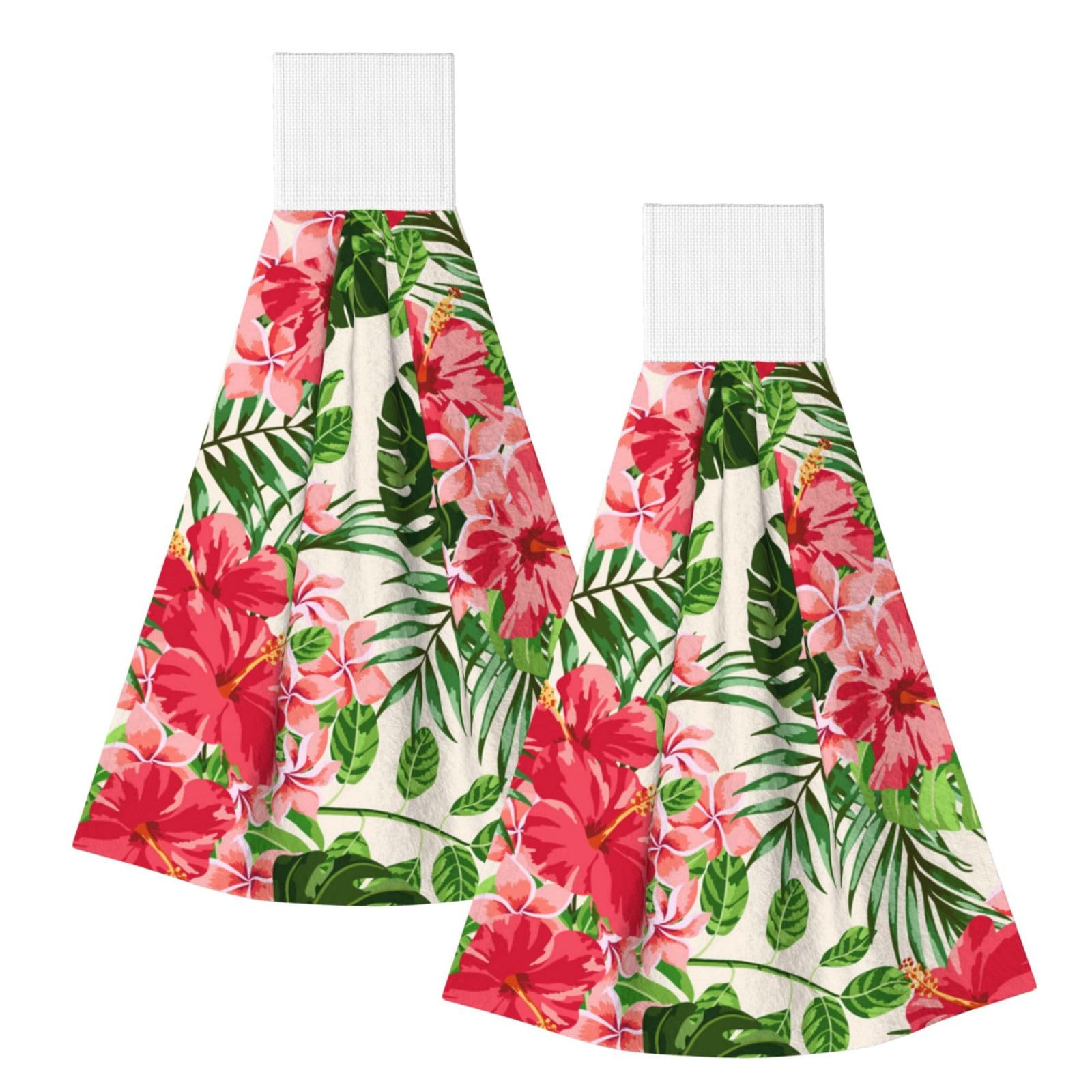 DOPKLNA Exotic Tropical Leaves Flowers Floral Vintage, 2 Pcs Hanging Coral Fiber Hand Towels for Bathroom, Absorbent Kitchen Towels