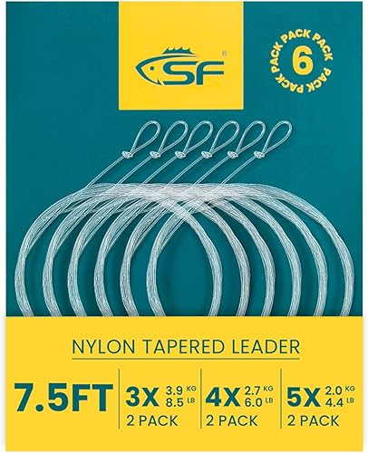SF Lazo preatado para pesca con mosca, líder cónico de nailon transparente trucha de agua dulce y salada Permiso de pescado de hueso de salmón