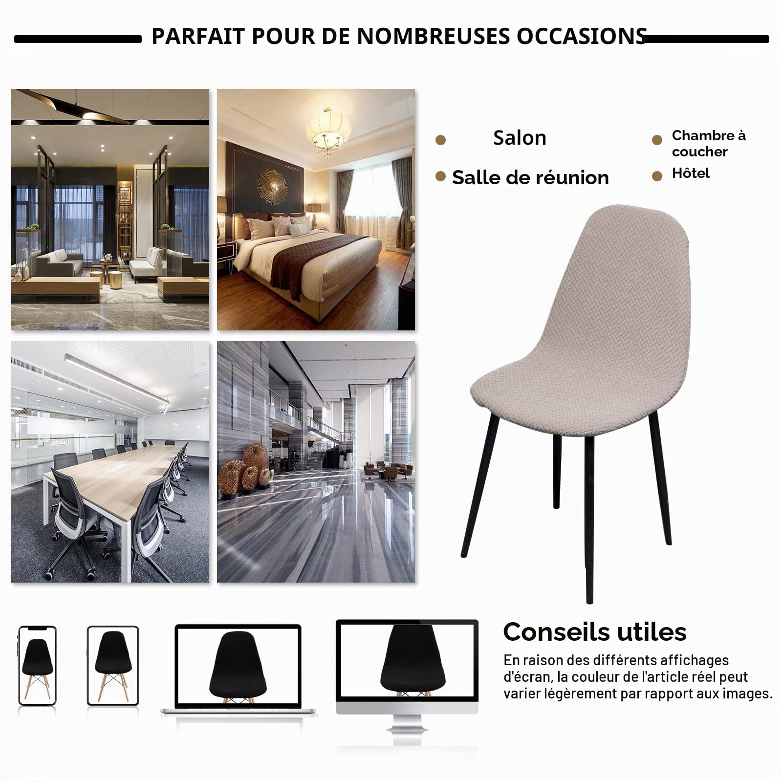 Lydevo Housse de Chaise Scandinave Extensible Lot de 4 Moderne Lavable Universel Couverture de Chaise de Salle à Manger