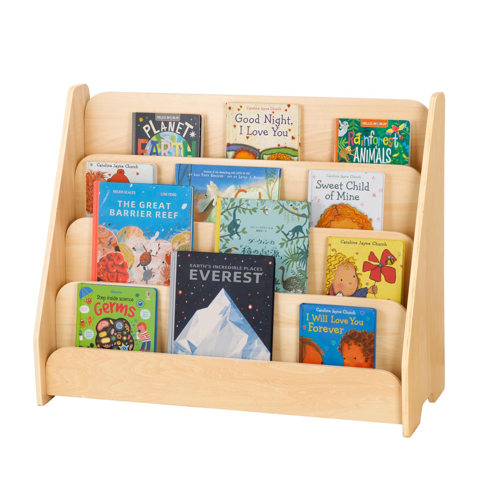 OOOK 4-Tier Kids Bookshelf, Wooden Front Facing Bookshelf