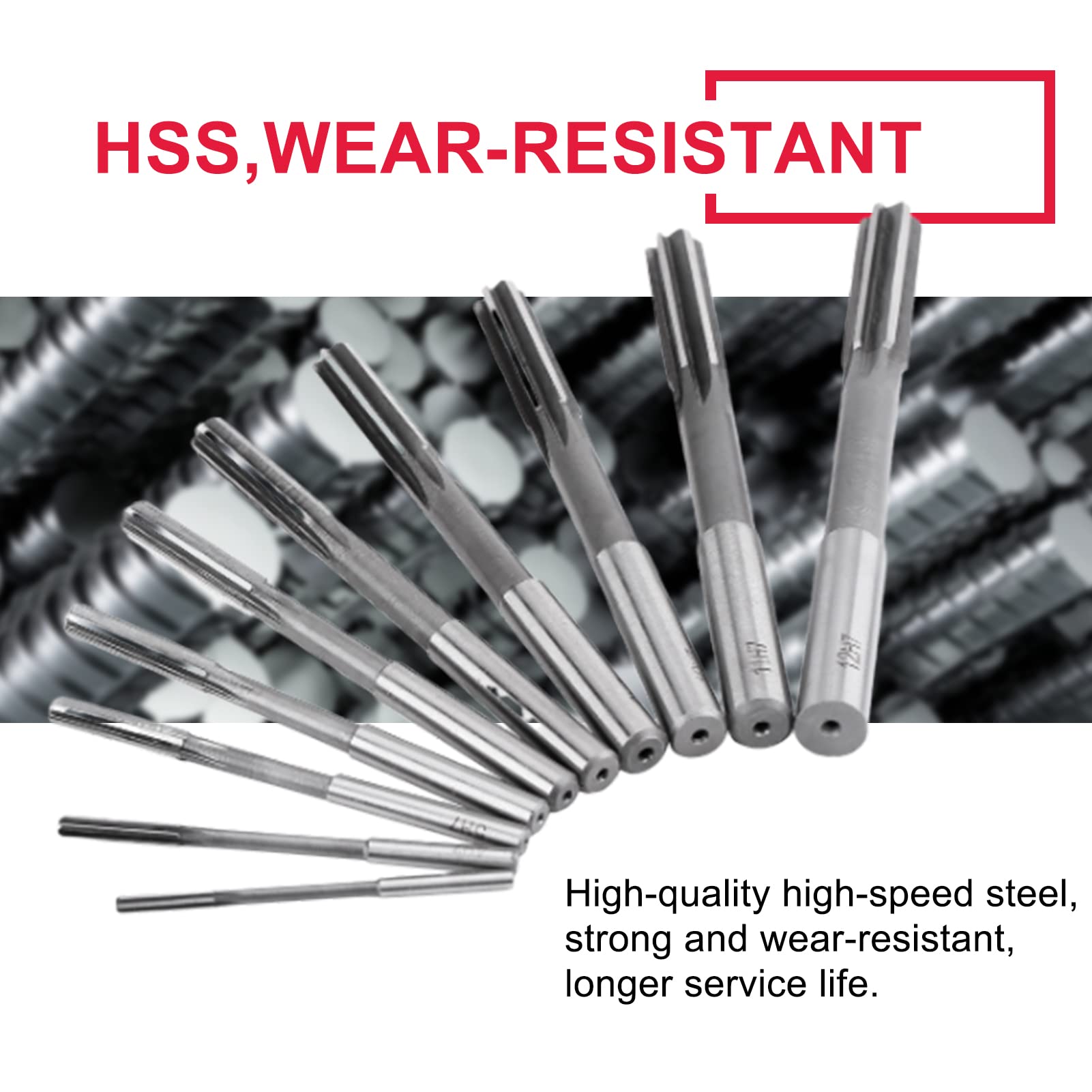 DingGreat 10Pcs H7 Straight Flute Machine Reamers Set, HSS Cutting Milling Reamers 3/4/5/6/7/8/9/10/11/12 Mm