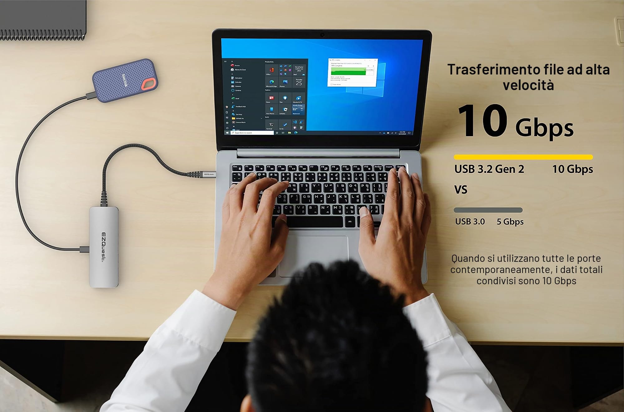 USB-C Hub Docking Station 10 in 1 con 4K HDMI 60Hz, 1 GBS Ethernet, 2 USB C Gen 2 10Gbs, 1 PD 3.0, 2 USB-A 3.0, porte audio, SD/Micro SD, compatibile con computer USB Type C/Thunderbolt