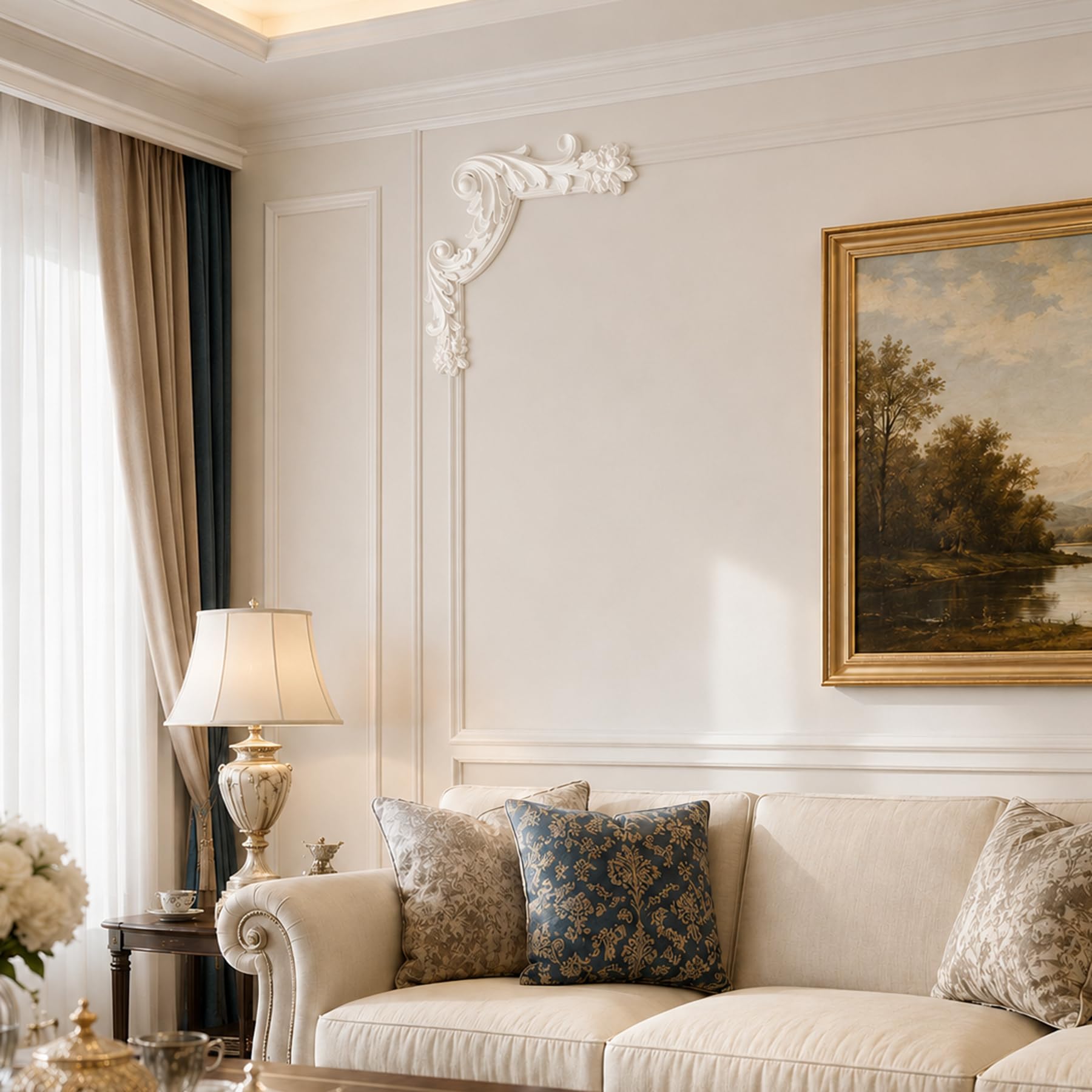 4 PCS Angolari Decorativi per Pareti E Soffitti in PU Modanature Angolari 3D con Decorazioni Floreali Profili Decorativi Verniciabili per Cornici E Angoli Elegante Finitura