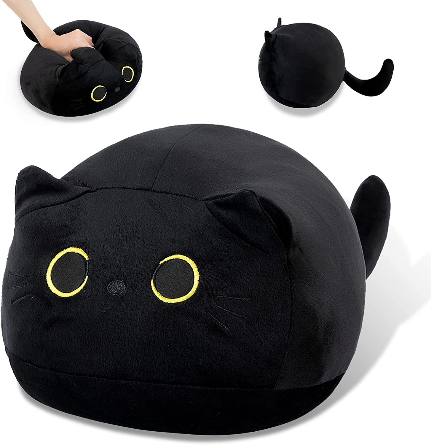 LBOYLOVEBlack Cat Plush Toy, Black Cat Pillow, Soft Plush Doll Cat Plushie Cat Pillow, Baby Plush Toys Cat Shape Design Sofa Pillow Decoration Doll, Gifts for Boys Girls Kids (40cm/15.7in)