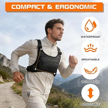 KINGSLONG Running Vest, Chest Bag for Men, Chest Pack, Hiking (F-Black) | Lightweight Tactical Chest Pack, CCW, EDC Travel Chest Pack, Outdoor, Cycling, Hiking, Workouts, Travel