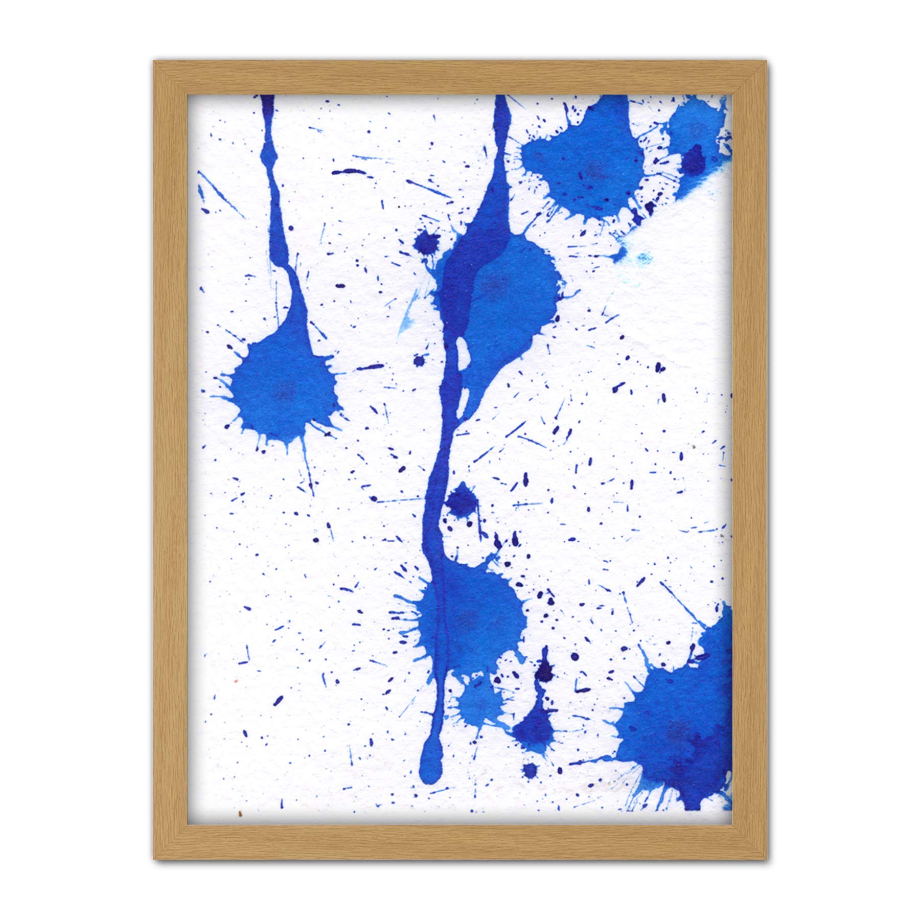 Artery8 Hendo Tanuki Abstract Blue Paint Splat Painting D Artwork Framed Wall Art Print 18X24 Inch