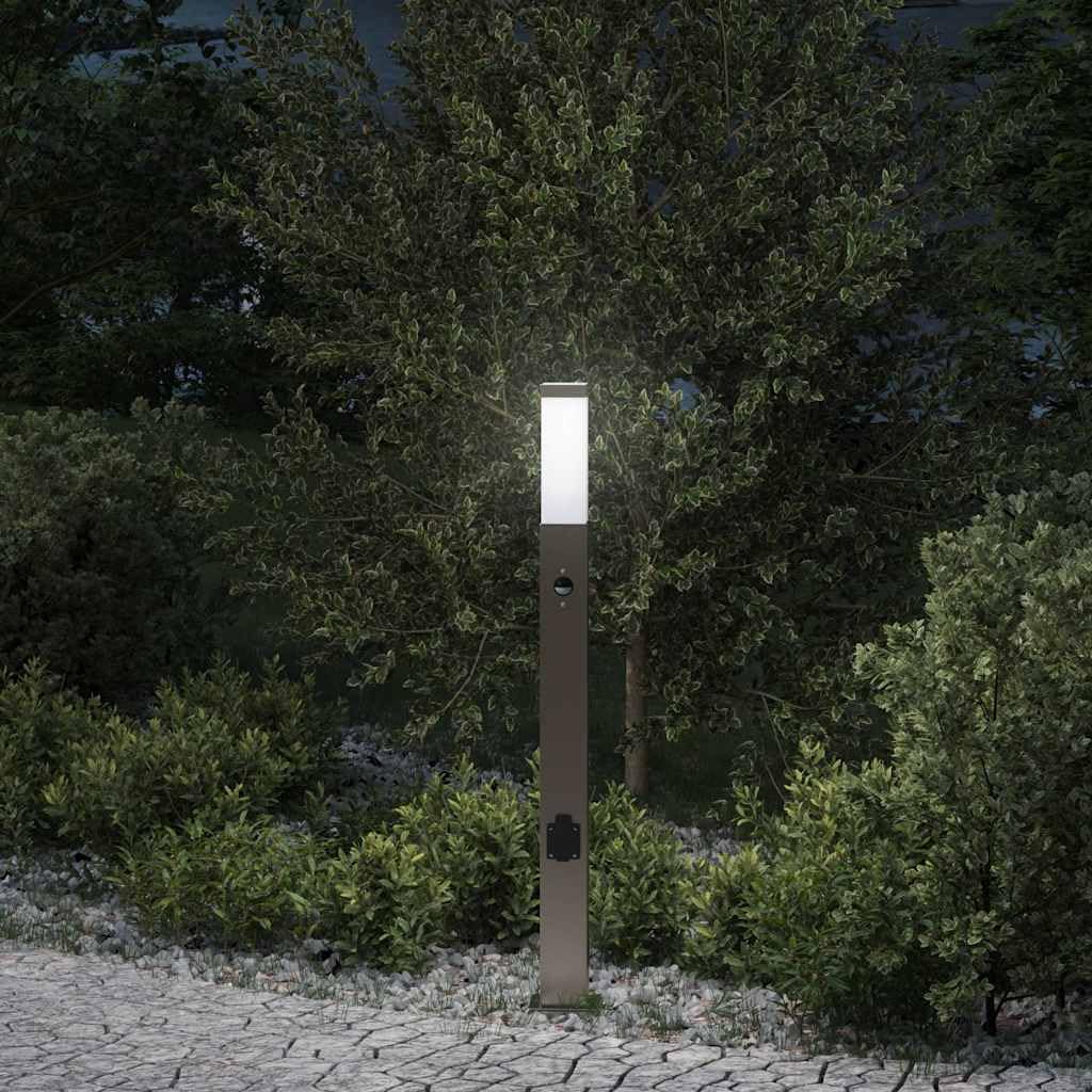vidaXL Borne lumineuse avec détecteur et prise 80 cm acier inoxydable IP44