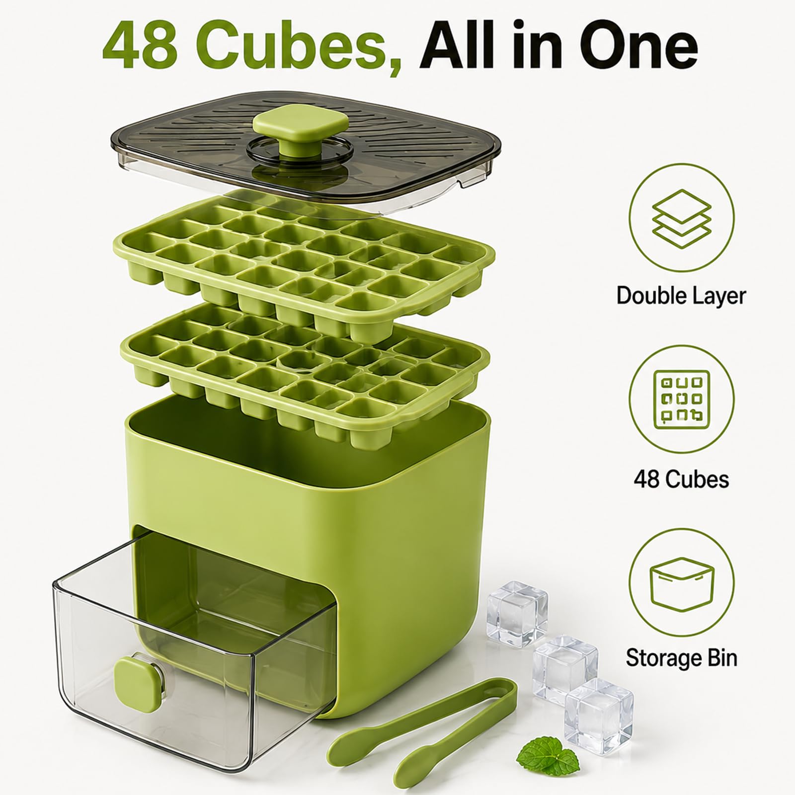 Piccola macchina per cubetti di ghiaccio, 48 cubetti di ghiaccio, semplice pressione per sciogliere il ghiaccio, raffreddare cocktail, whisky, caffè, cubetti di ghiaccio con contenitore per cubetti di