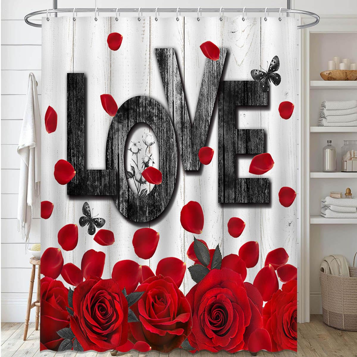 Mocsicka Valentines Shower Curtain Romantic Red Rose