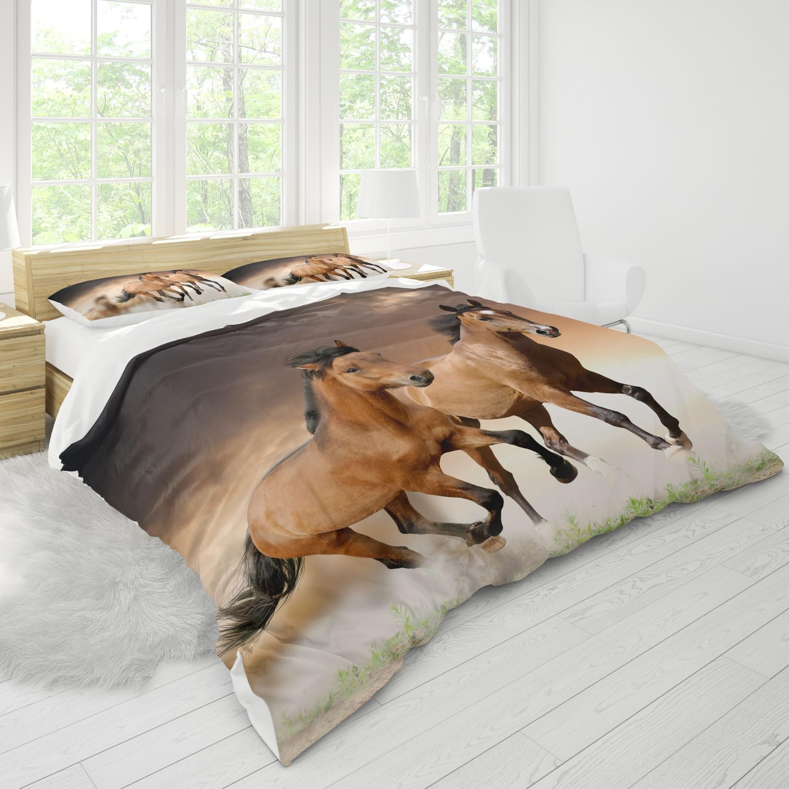 KAIDAARTLH Horse Print Bedding Set 220x240cm, Microfibre Duvet Cover with Zipper - Image 2