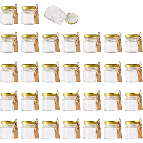 Encheng 12 Pack 1.5 oz Mini Hexagon Clear Glass Jars with Golden...
