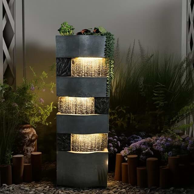 40.5''H Garden Water Fountain Outdoor,4 Tiers Floor Standing Waterfall O...