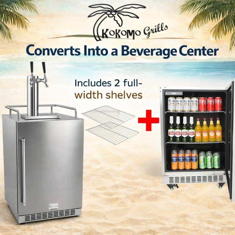 Kokomo Luxury 24 Inch Outdoor Kitchen Kegerator & Beverage Keg Beer Cooler - Freestanding And Built-In Stainless Steel Dual Tap Draft System Ready With Digital Temperature Control on Fridge.com - View 2