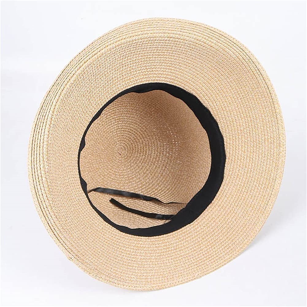 LNNSHX Sombrero de Paja Mujer Verano Señoras Playa Sombreros para el Sol Protección de Flores Gorra Plegable Viajes Vacaciones Panamá Sombrero para el Sol (B Mcode)