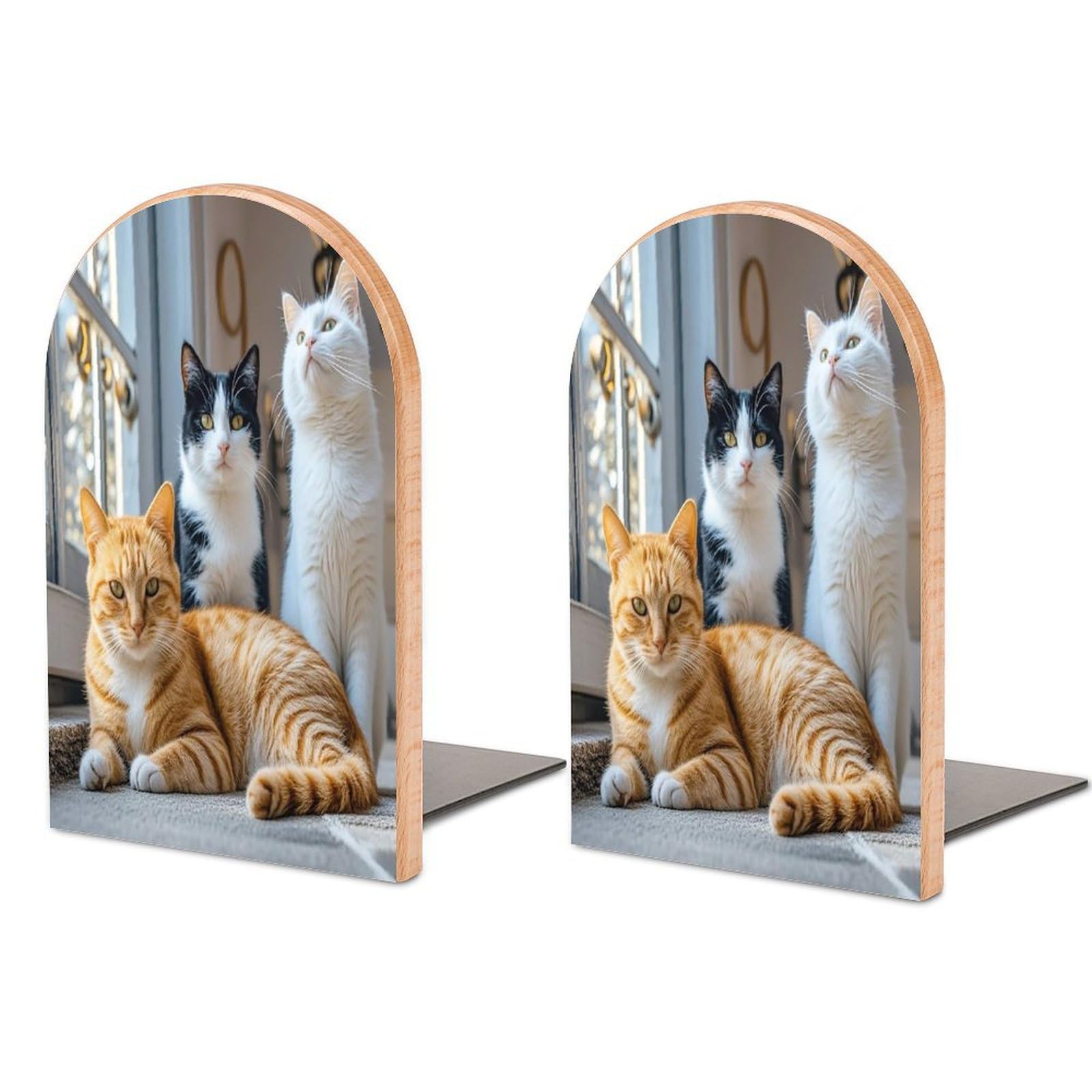 Cat-jpg Bookend for Shelves Unique Book End Sturdy Books Holder Heavy Duty Wooden Bookends Support Non-Slip Book Organizers Decorative Modern Bookend Holder for Home
