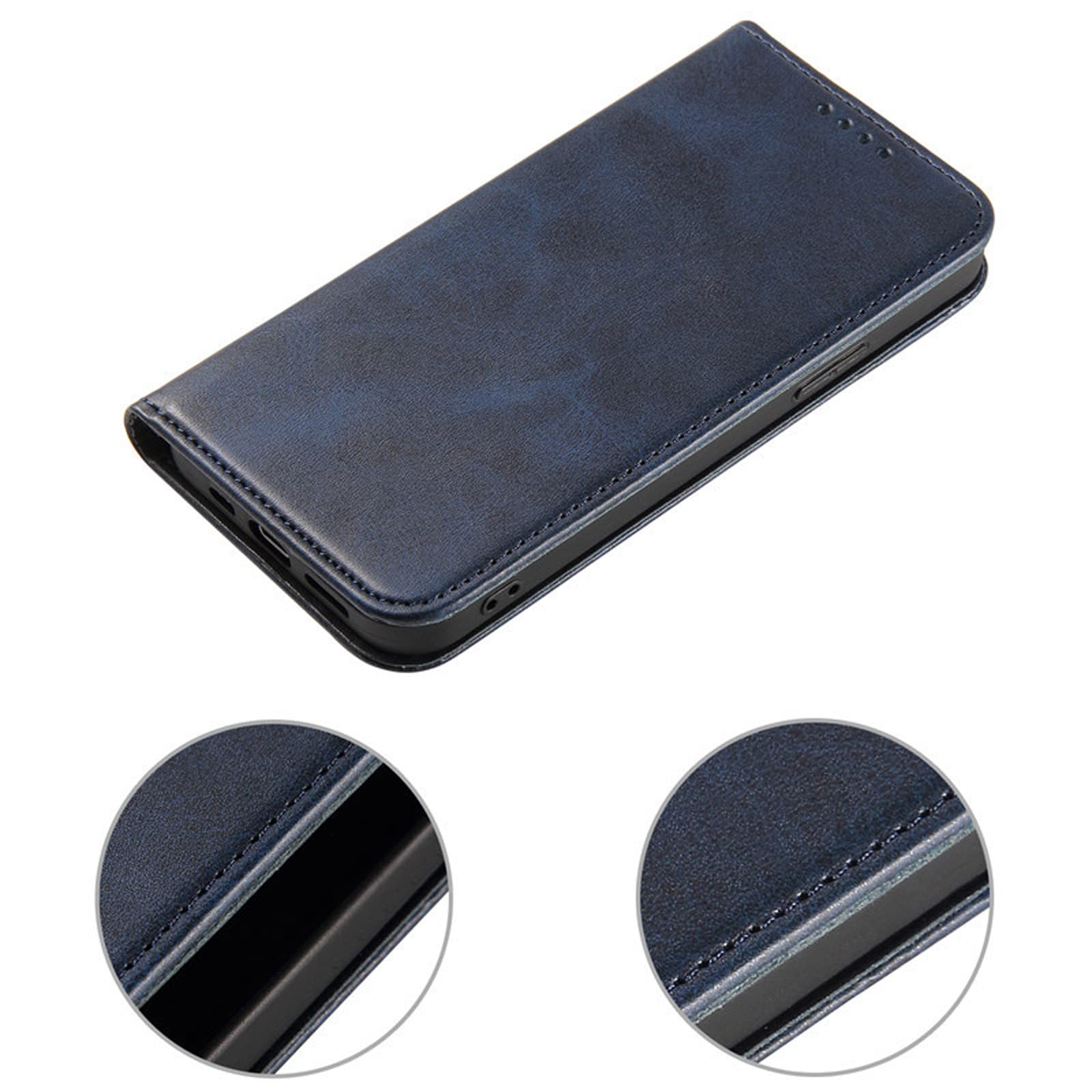 LTL Etui na telefon do iPhone 13 Mini/13/13 Pro/13 Pro Max, ręcznie robione skórzane etui z klapką z przegródkami na karty, etui na telefon, magnetyczne zamknięcie, niebieskie, 13pro 6,1"