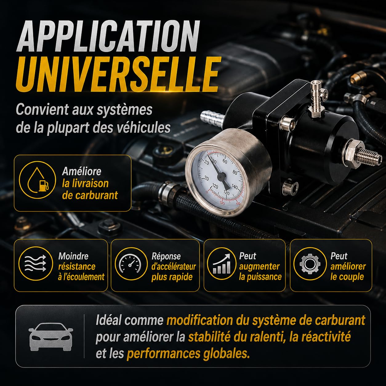Regolatore di Pressione Universale per Benzina, Set di Regolatore di Pressione del Carburante 0-140psi Regolabile Valvola di Regolazione della Pressione del Carburante con Manometro