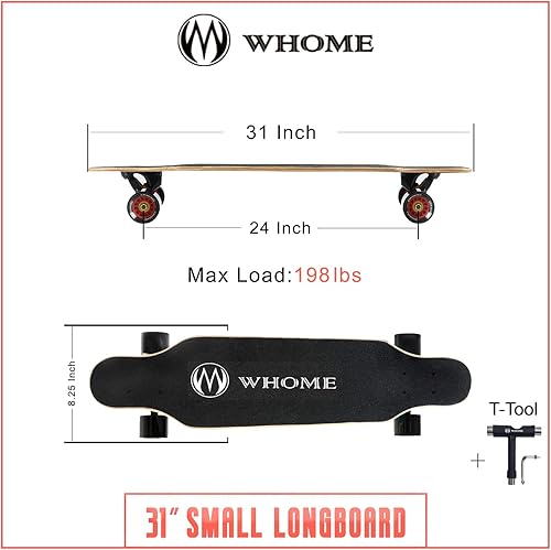 Miniatura 2 de WHOME Longboard - Patineta larga pequeña de 31 pulgadas para adultosniños, adolescentes, niñas principiantes, niños Pro Cruiser Dancing Longboards
