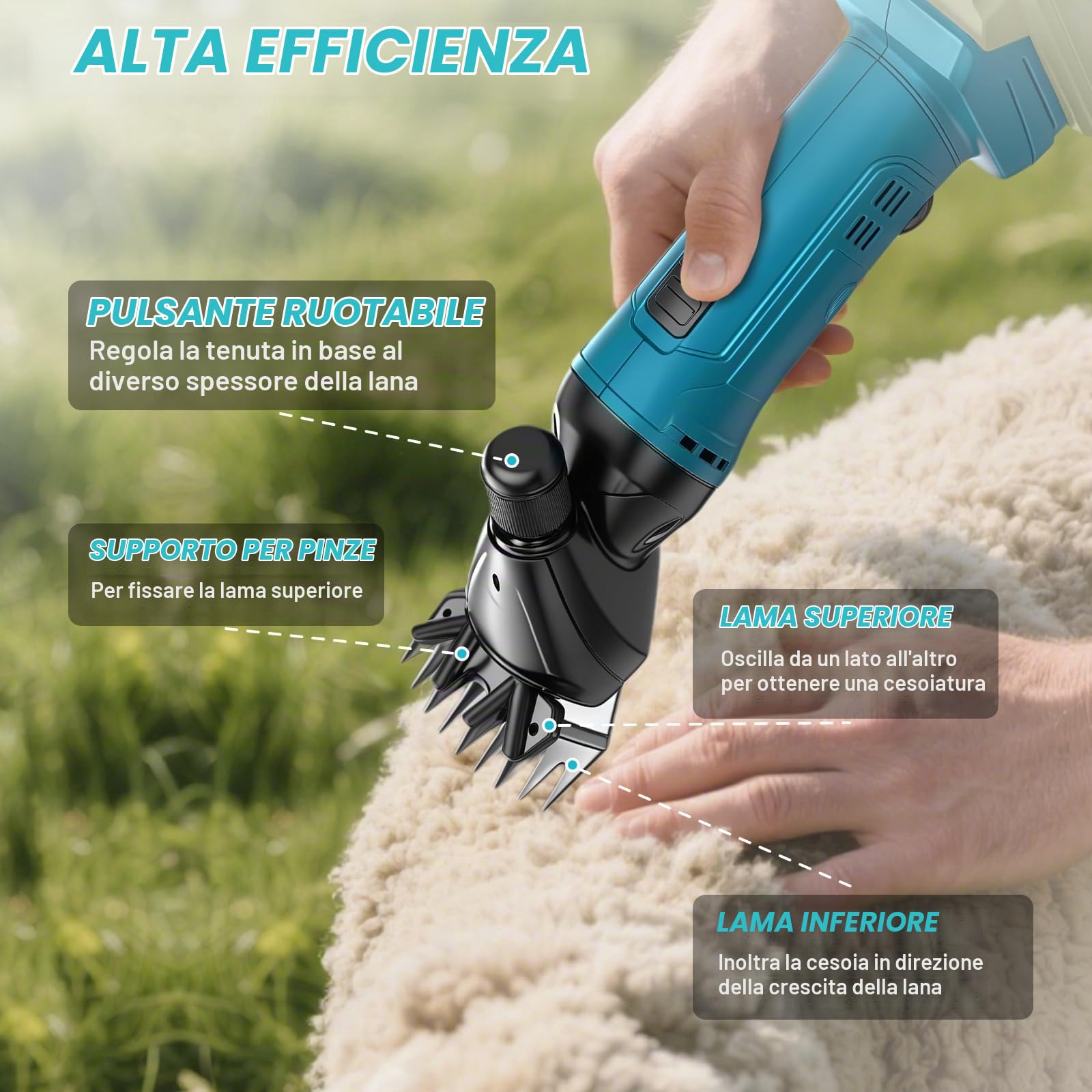 Forbici per pecore a batteria Makita da 18 V, 2400 giri/min, 6 velocità, forbici per lana senza spazzole con 2 lame, forbici elettriche per pecore e capre (batteria non inclusa)