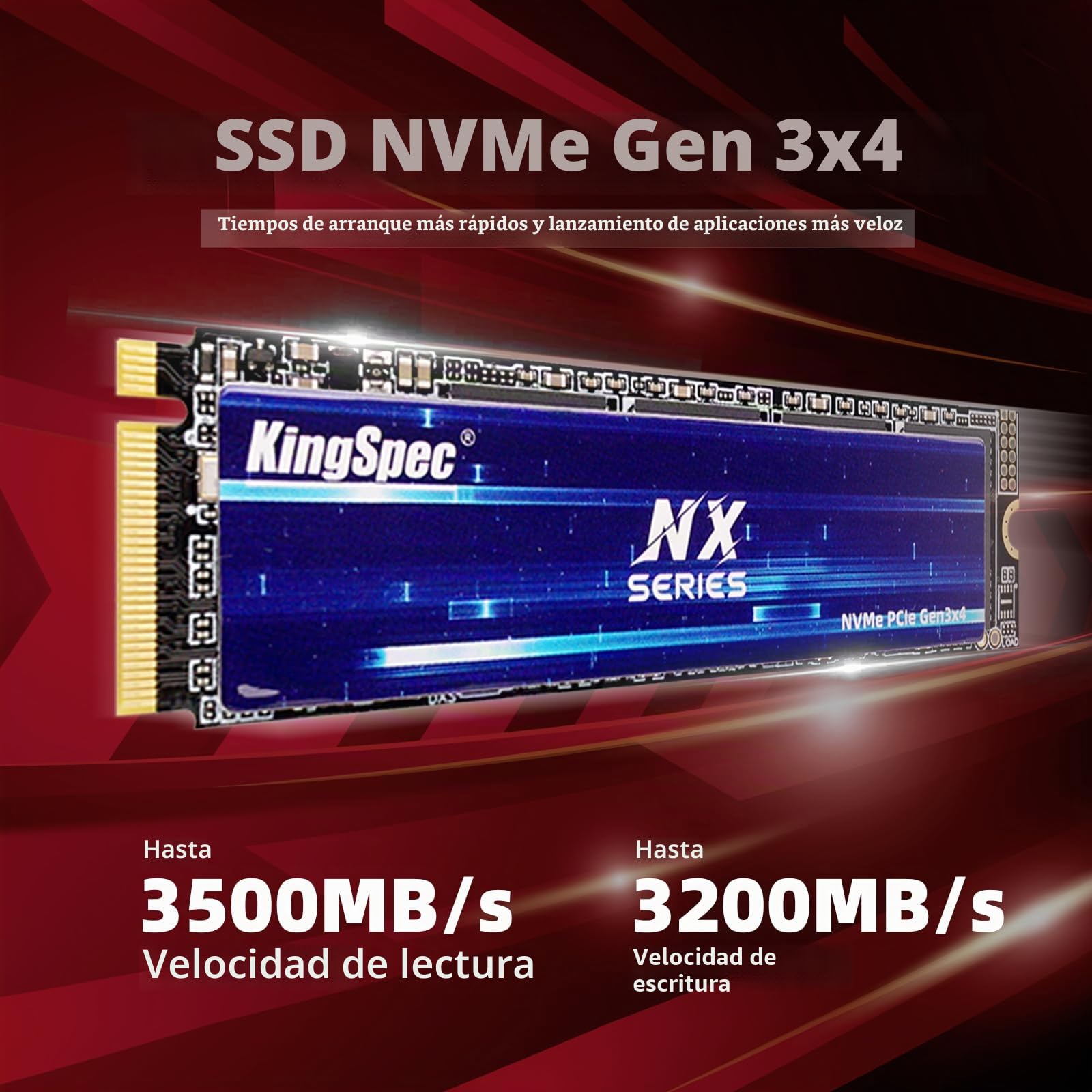 Kingspec NX Series Gen3x4 NVMe M.2 SSD de 1TB, hasta 3500 MB/s, Unidad Interna de Estado sólido 3D NAND Flash M2 2280, para Escritorio y portátil