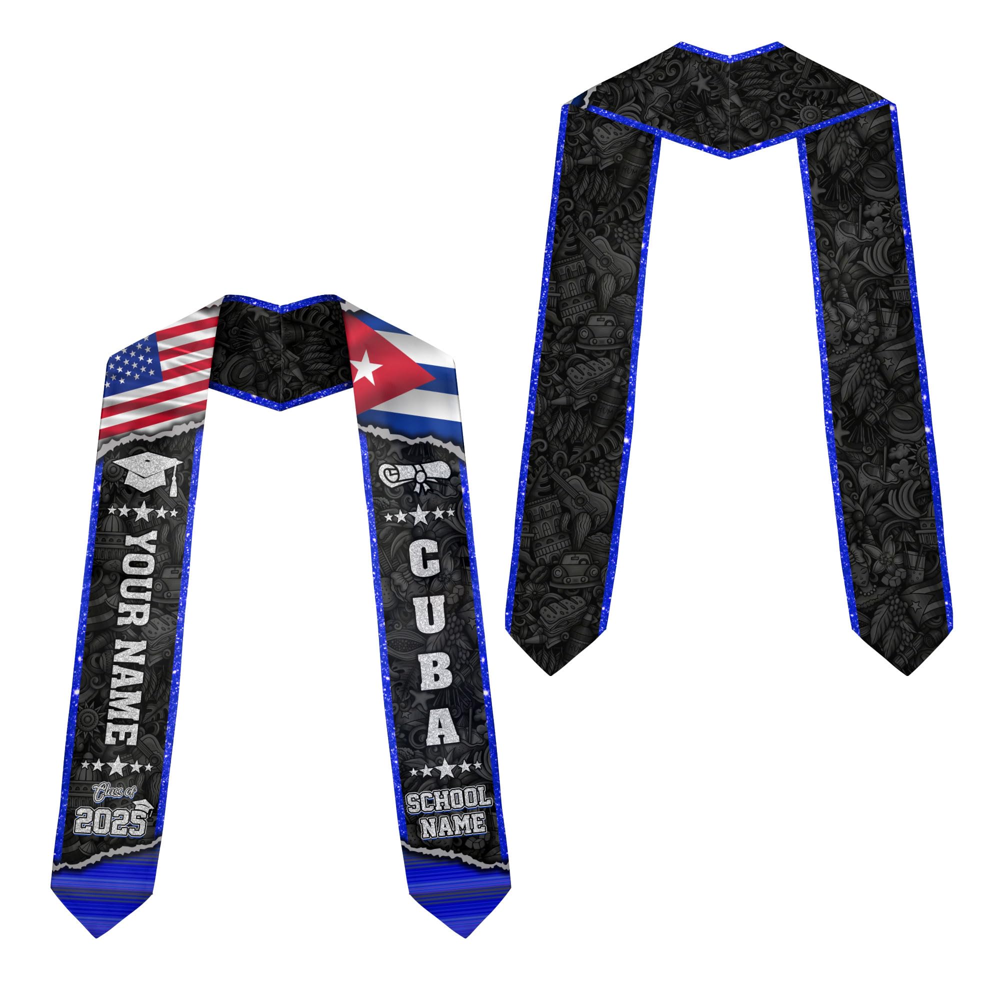 MonkeyVan Personalized Cubans American Flag Graduation Sash 2025, Cubans Graduation Sash, Cuba Graduation Stole Custom Cbs12