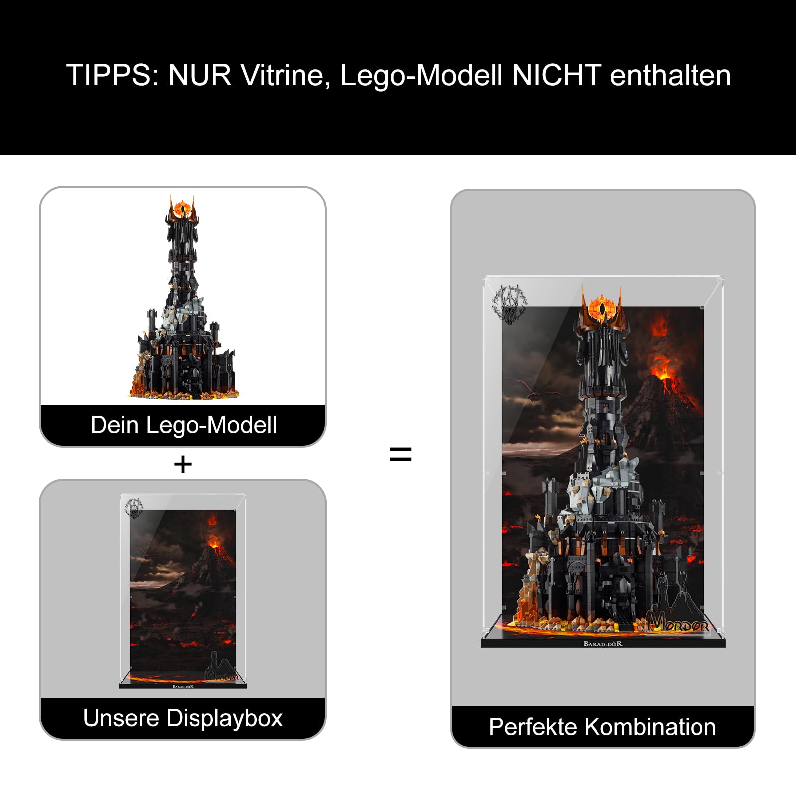 Acryl-Vitrine für Lego 10333 Der Herr der Ringe: Barad-dûr, Verdickter Acryl-Display-Kasten mit klarem Hintergrund, staubdichter Display-Kasten, kompatibel mit Lego 10333 (nur Kasten, Keine Modelle)